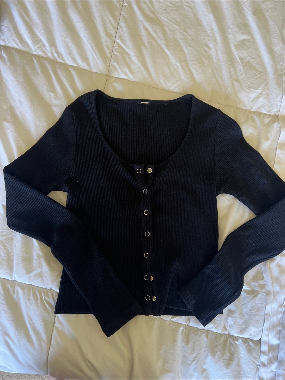 Monrow Black Ribbed Long Sleeve Snap Cardigan
